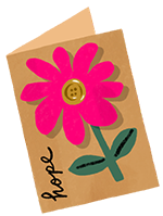Una tarjeta de felicitación con una flor colorida y grande en la portada