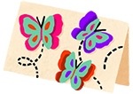 Outro cartão feito à mão com borboletas coloridas à frente.