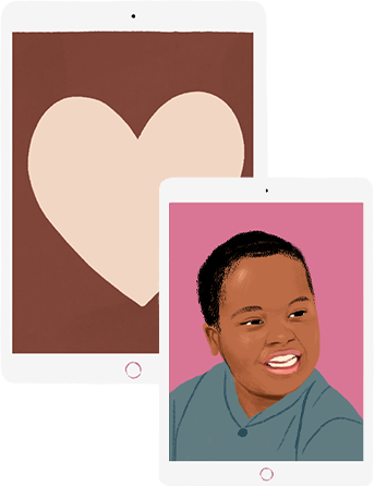 Surge um iPad ilustrado, que mostra uma imagem de um símbolo de coração.